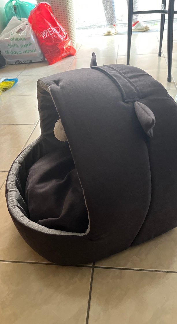 Kedi Kulaklı Koyu Gri Kedi Yatağı - Görsel 2