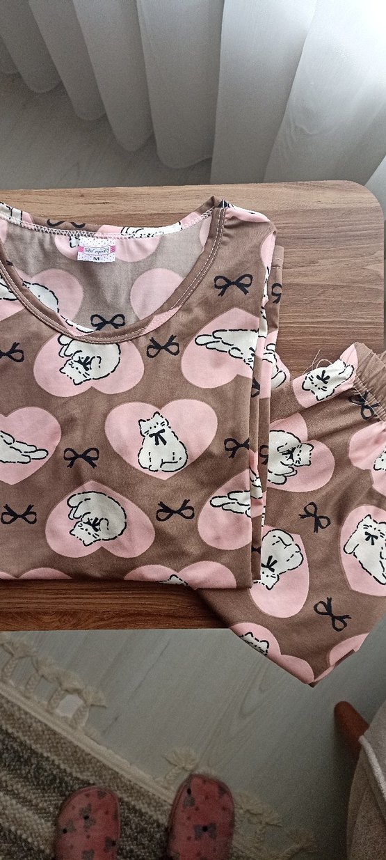 Kalpli Pembe Uzun Kollu Kadın Pijama Takımı - Görsel 2