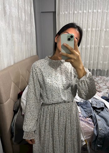 Uzun Kollu, Yüksek Yakalı Salaş Kadın Elbise - Görsel 4