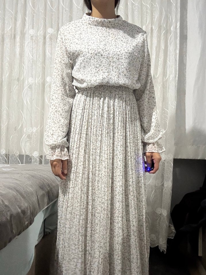 Uzun Kollu, Yüksek Yakalı Salaş Kadın Elbise - Görsel 2