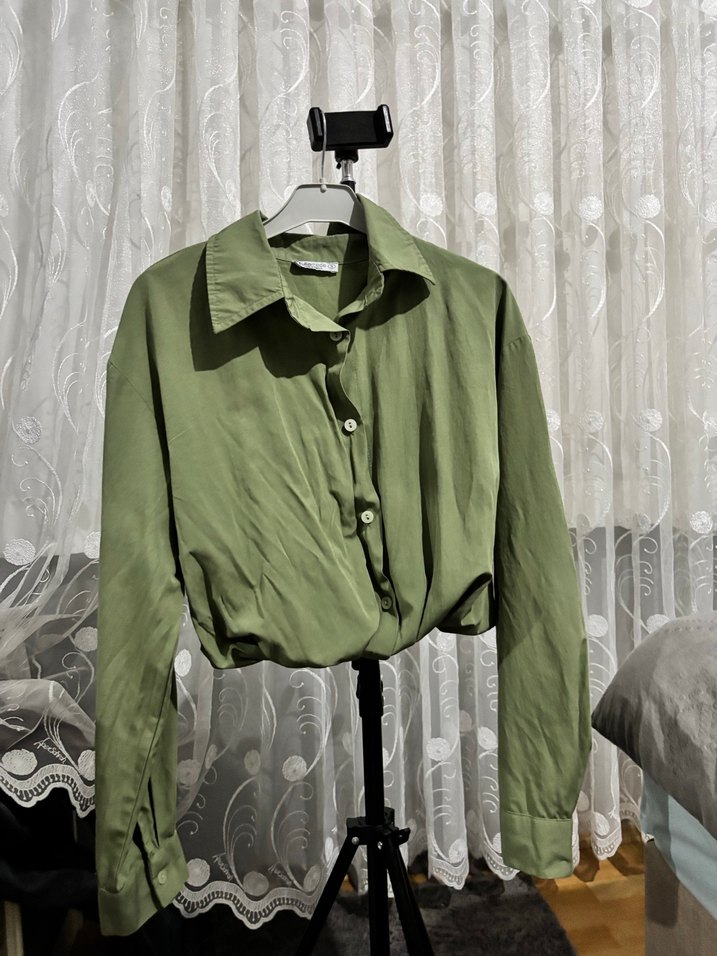 Düğmeli Yakalı Kadın Keten Gömlek - Görsel 3