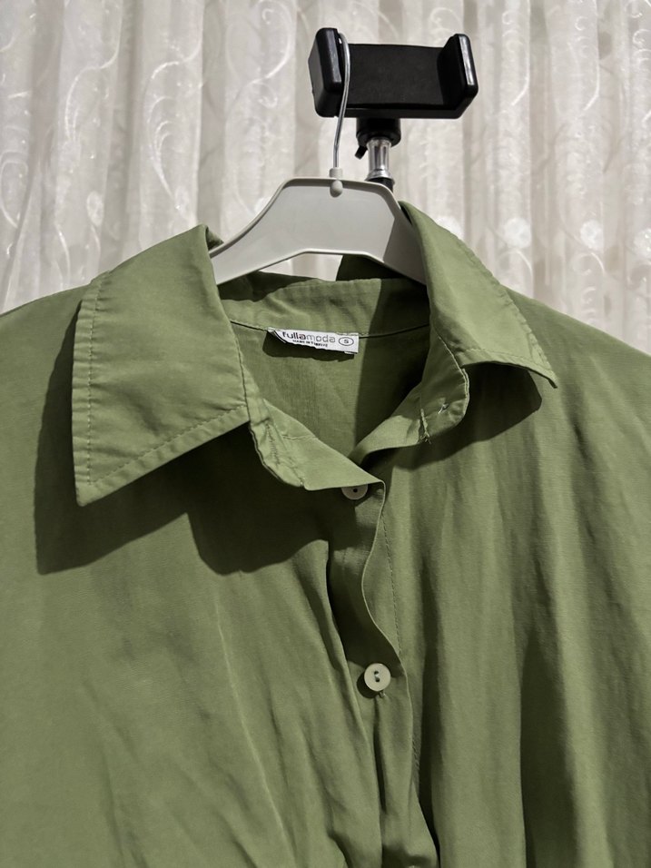 Düğmeli Yakalı Kadın Keten Gömlek - Görsel 2