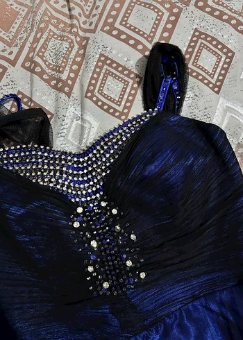 Mavi Straplez Payetli Uzun Abiye Elbise - Görsel 3