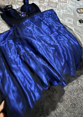 Mavi Straplez Payetli Uzun Abiye Elbise - Görsel 4