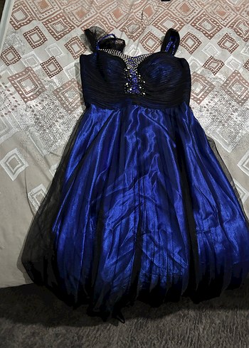 Mavi Straplez Payetli Uzun Abiye Elbise - Görsel 2