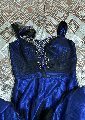 Mavi Straplez Payetli Uzun Abiye Elbise - Görsel 5