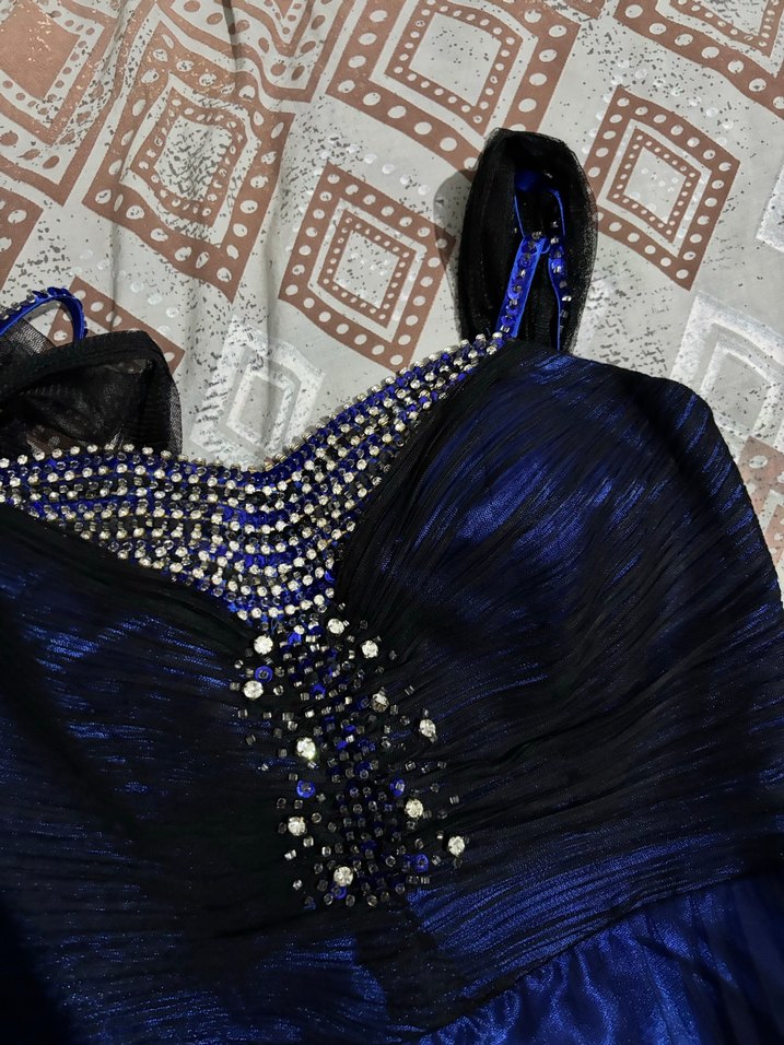 Mavi Straplez Payetli Uzun Abiye Elbise - Görsel 3