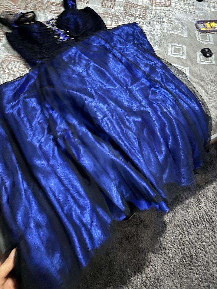 Mavi Straplez Payetli Uzun Abiye Elbise - Görsel 4