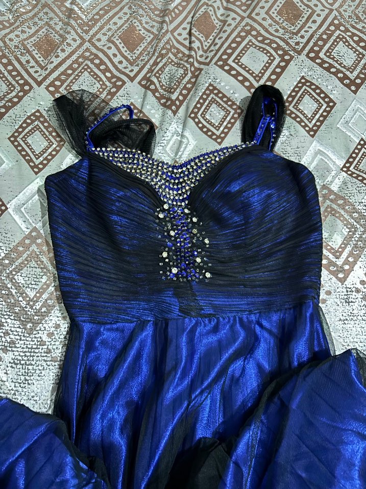 Mavi Straplez Payetli Uzun Abiye Elbise - Görsel 5