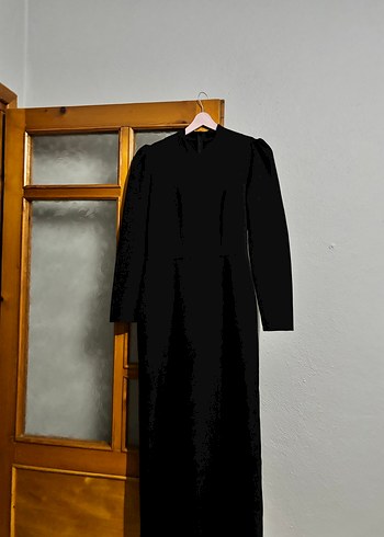 Siyah Uzun Kollu Yüksek Yakalı Kadın Elbise - Görsel 4