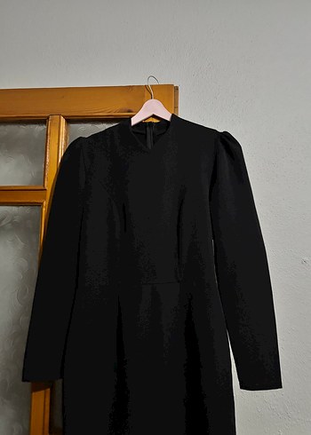 Siyah Uzun Kollu Yüksek Yakalı Kadın Elbise - Görsel 5