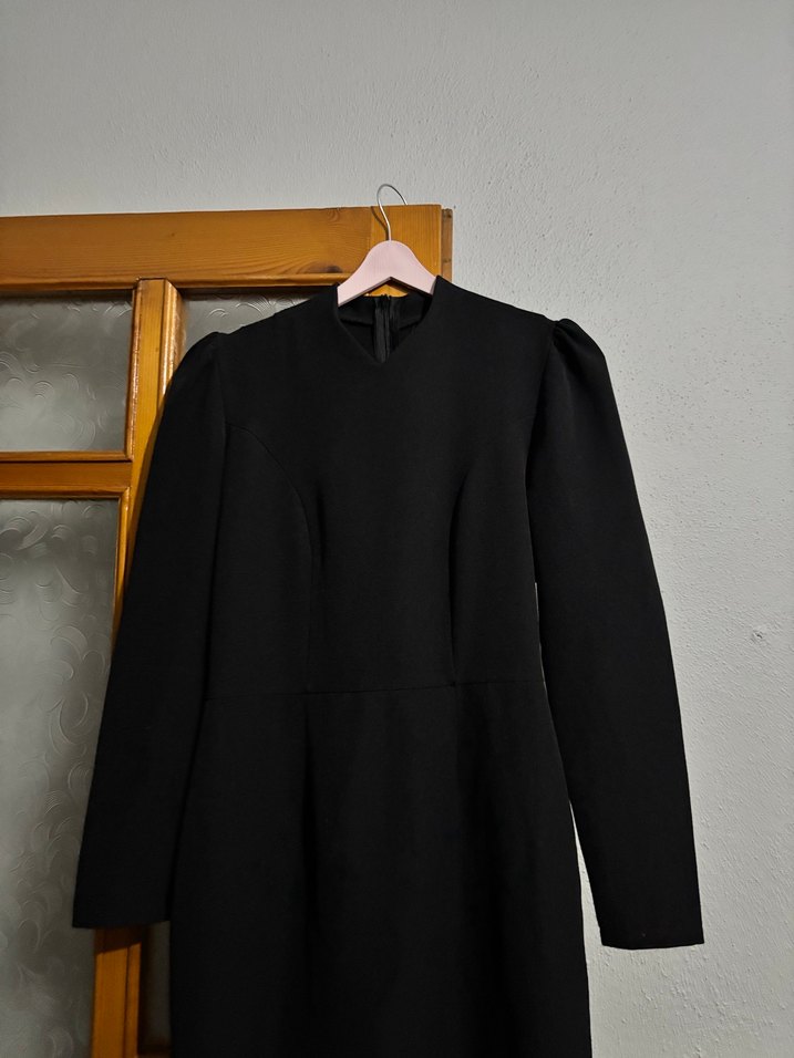 Siyah Uzun Kollu Yüksek Yakalı Kadın Elbise - Görsel 5