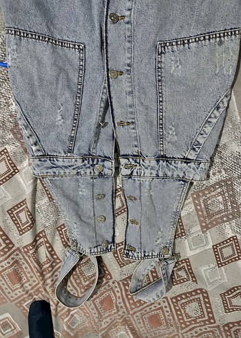 Kadın Düğmeli Uzun Denim Salopet - Görsel 4