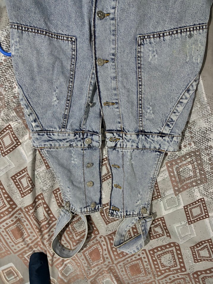 Kadın Düğmeli Uzun Denim Salopet - Görsel 4