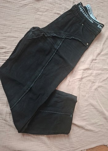 Sagaza Studio Siyah Bol Kesim Midi Kot Pantolon - Görsel 3