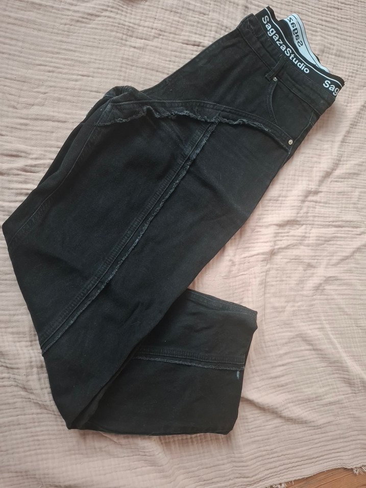 Sagaza Studio Siyah Bol Kesim Midi Kot Pantolon - Görsel 3