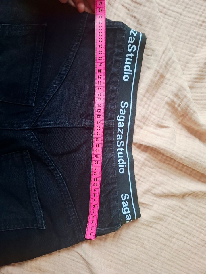 Sagaza Studio Siyah Bol Kesim Midi Kot Pantolon - Görsel 4