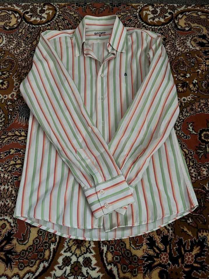 Çok Renkli Çizgili Uzun Kollu Erkek Gömlek - Görsel 3