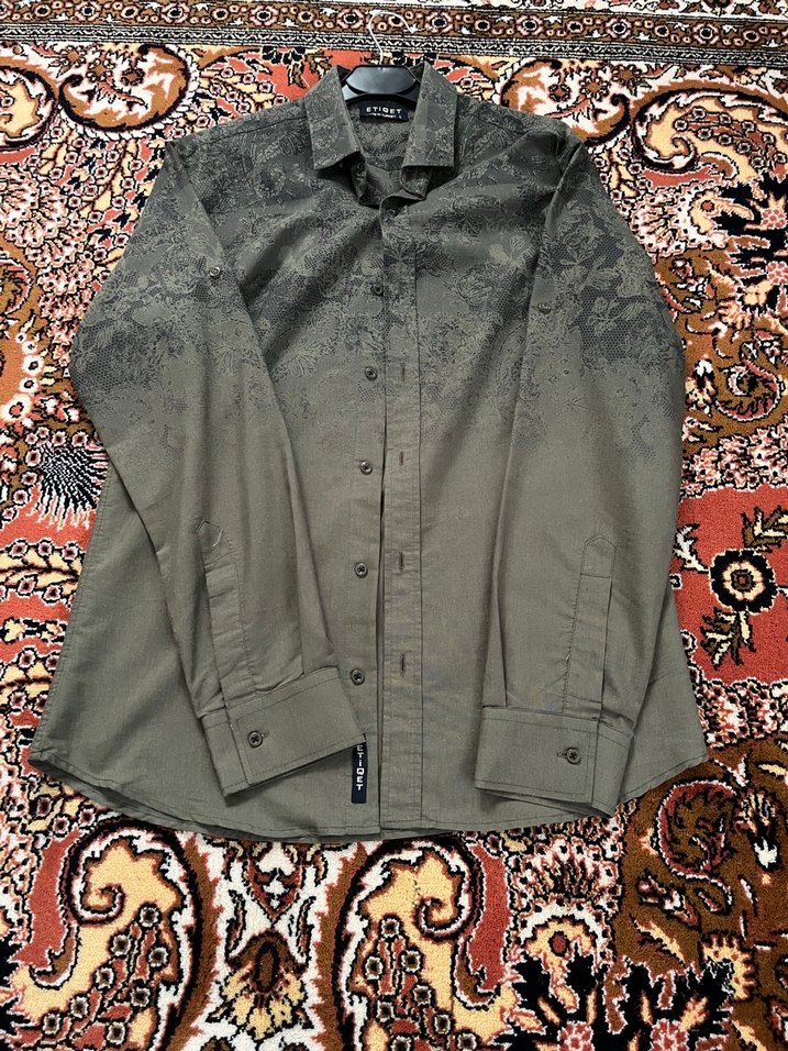 Erkek Haki Düğmeli Uzun Kollu Gömlek - Görsel 2