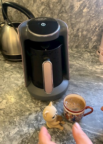 Gri Kahve Makinesi, Kahverengi Detaylı - Görsel 4