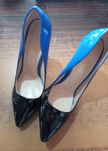 Parlak Mavi Siyah kalem topuk - Görsel 3