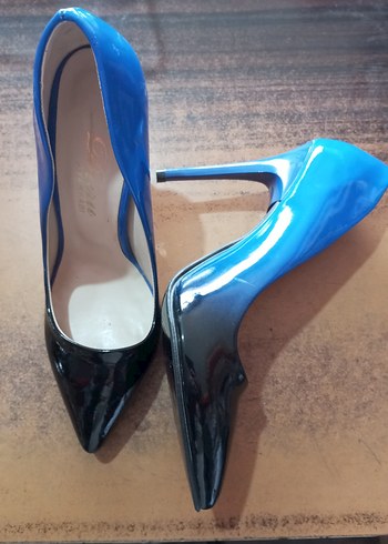 Parlak Mavi Siyah kalem topuk - Görsel 2