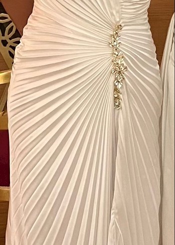 Beyaz Pilili V Yaka Uzun Abiye Elbise sünnet annesi - Görsel 2