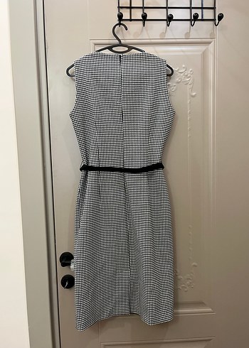 Kemerli siyah/beyaz Midi Kadın Elbise - Görsel 4
