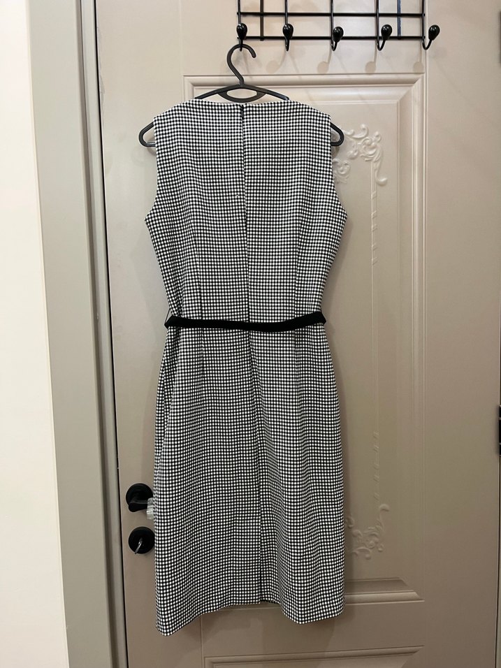 Kemerli siyah/beyaz Midi Kadın Elbise - Görsel 4
