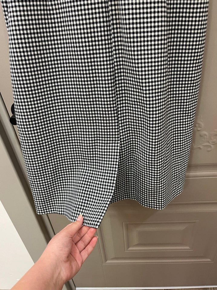 Kemerli siyah/beyaz Midi Kadın Elbise - Görsel 5