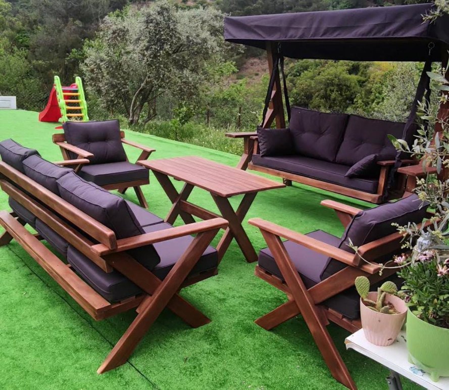 Kahverengi Ahşap Bahçe Oturma Grubu - Görsel 2