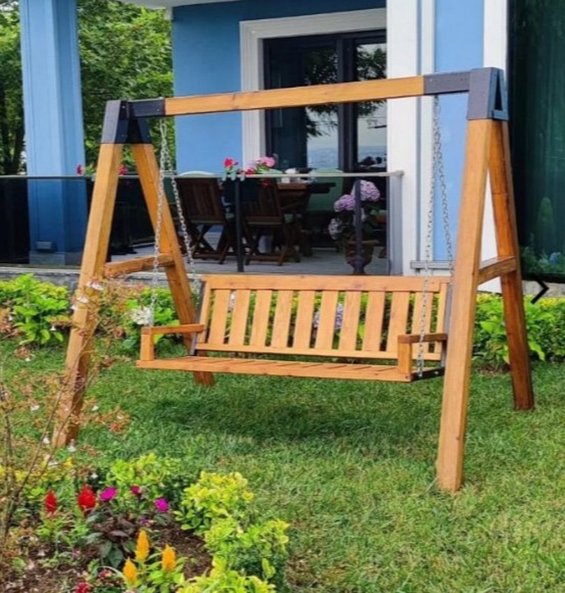 Kahverengi Ahşap Bahçe Salıncağı - Görsel 2