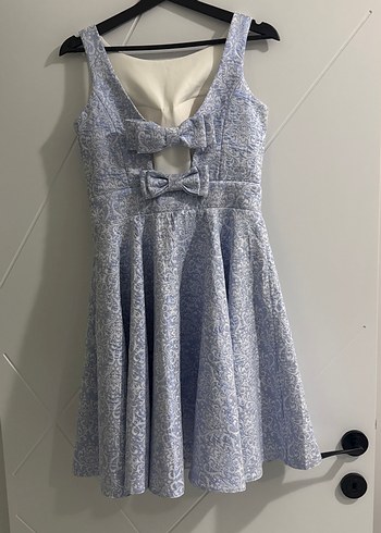 Mavi Desenli Midi Kadın Abiye Elbise - Görsel 2