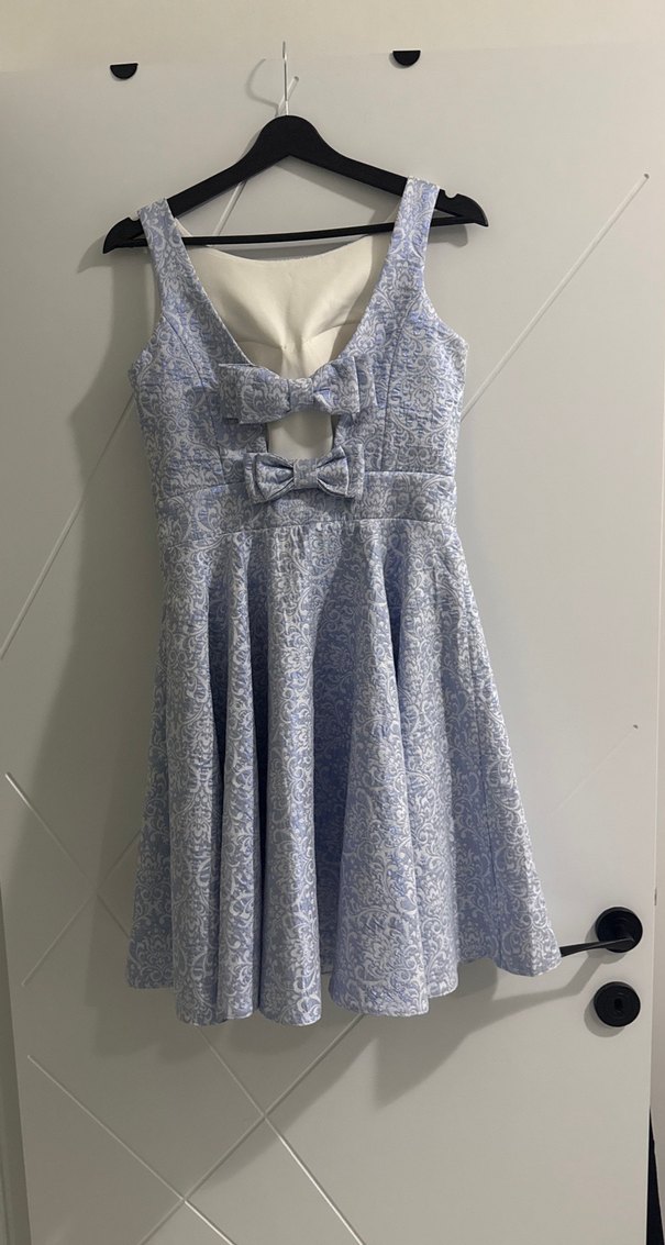 Mavi Desenli Midi Kadın Abiye Elbise - Görsel 2