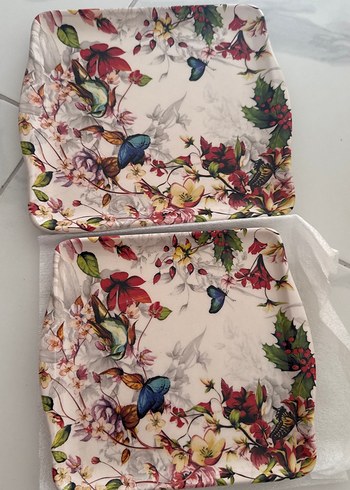 Vintage Desenli 2'li Kare Sunum Tabağı - Görsel 3