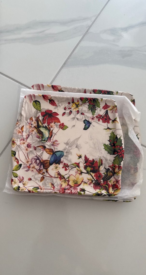 Vintage Desenli 2'li Kare Sunum Tabağı - Görsel 2