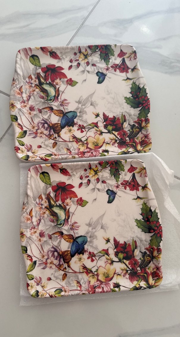 Vintage Desenli 2'li Kare Sunum Tabağı - Görsel 3