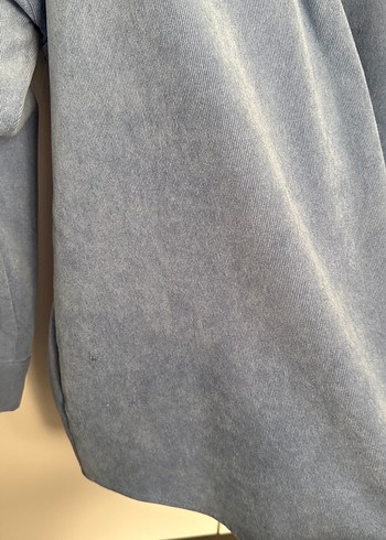 Düğmeli Mavi Süet Kadın Gömlek - Görsel 2