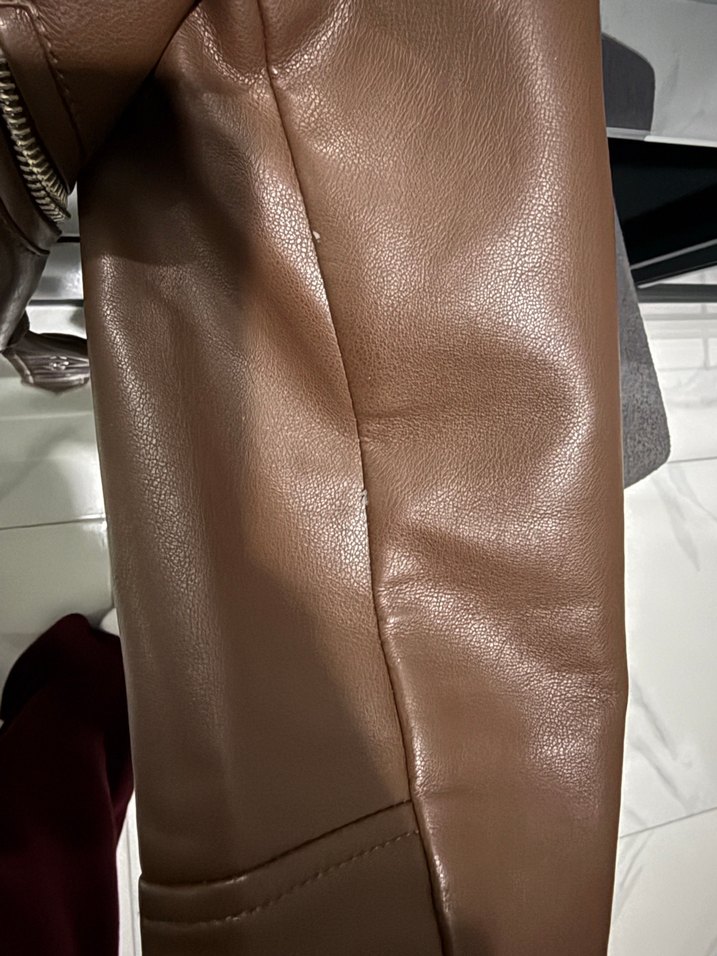 Kahverengi Deri Biker Ceket - Görsel 5