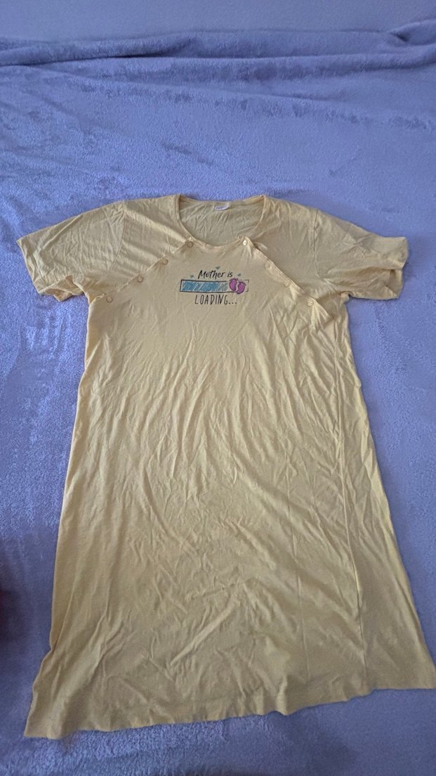 Sarı Düğmeli Hamile (Lohusa)T-shirt elbise - Görsel 2