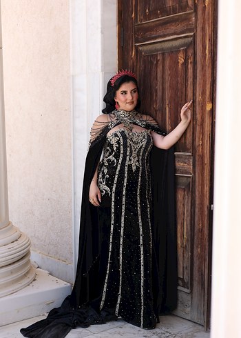 Uzun Siyah Gotik Straplez Kadın bindallı - Görsel 3