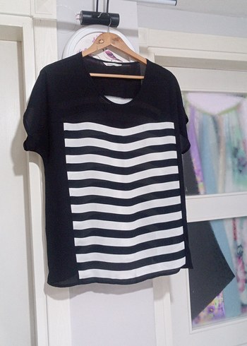 Siyah Beyaz Çizgili Hamile Tişörtü - Görsel 2