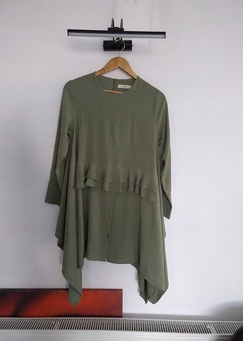 Uzun Kollu Salaş Haki Tunik - Görsel 2