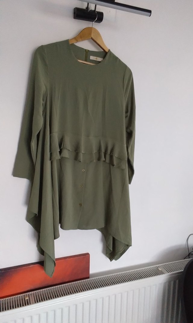 Uzun Kollu Salaş Haki Tunik - Görsel 3