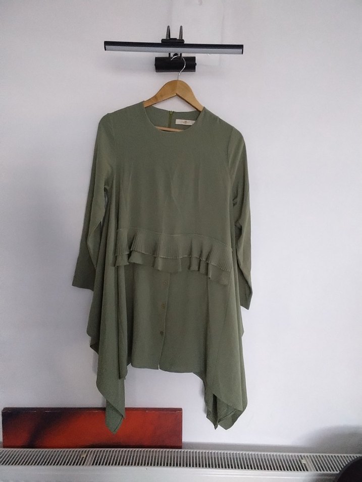 Uzun Kollu Salaş Haki Tunik - Görsel 2