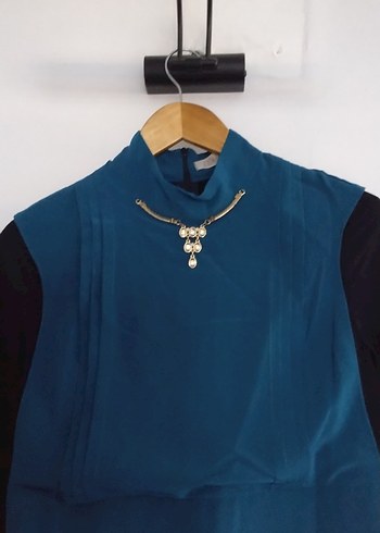 Uzun Kollu Lacivert Uzun Elbise - Görsel 3