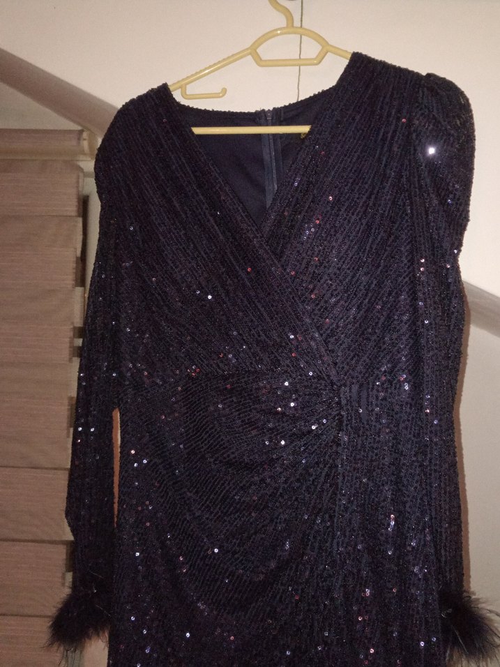 Lacivert Drapeli Uzun Abiye Elbise - Görsel 2