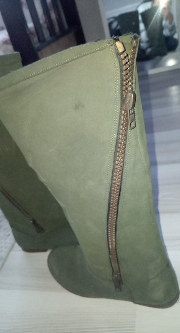 Kadın Haki Süet Dizüstü Botlar - Görsel 2