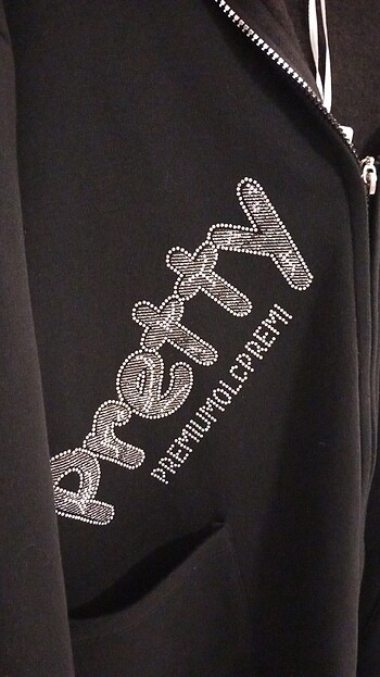 48 Beden Siyah uzun kapüşonlu sweat