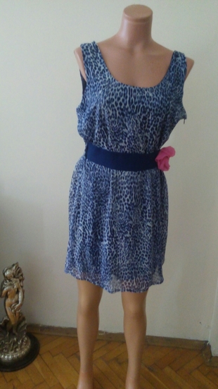 BATIK MAVI LEOPAR DESENLI ELBISE